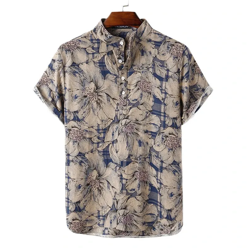 Men's Shirts Retro Floral Print Short Sleeve Shirts Summer Daily Casual Shirts