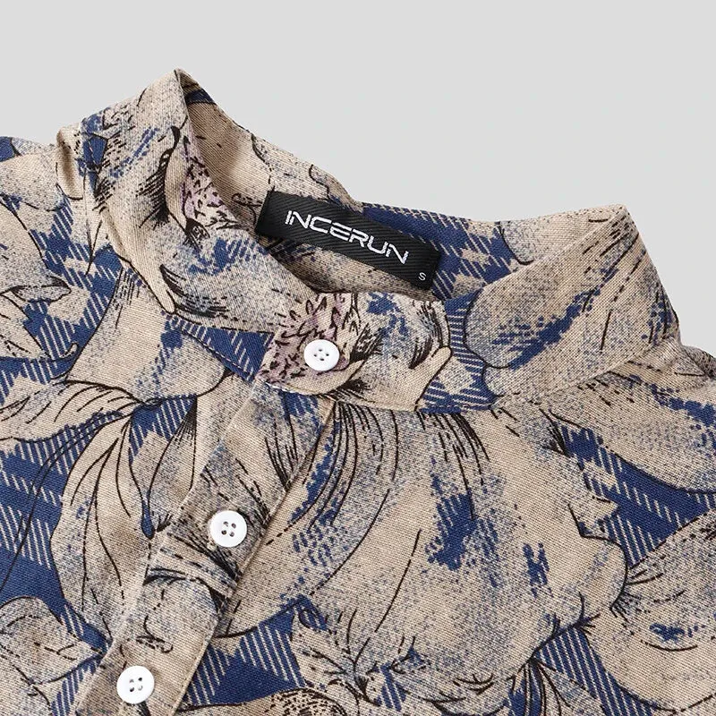 Men's Shirts Retro Floral Print Short Sleeve Shirts Summer Daily Casual Shirts