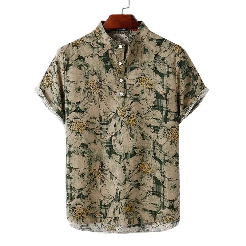 Men's Shirts Retro Floral Print Short Sleeve Shirts Summer Daily Casual Shirts