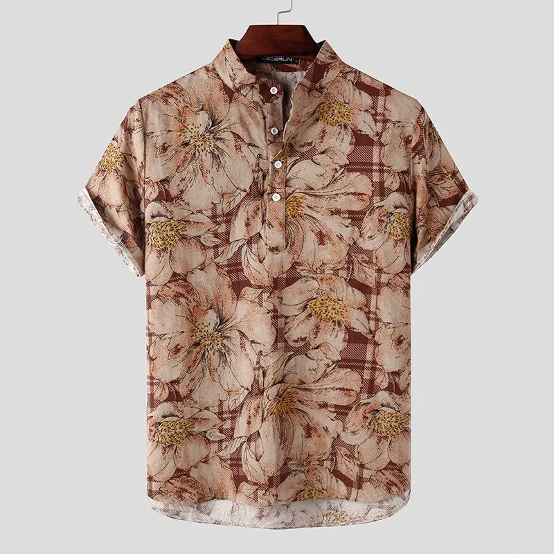 Men's Shirts Retro Floral Print Short Sleeve Shirts Summer Daily Casual Shirts