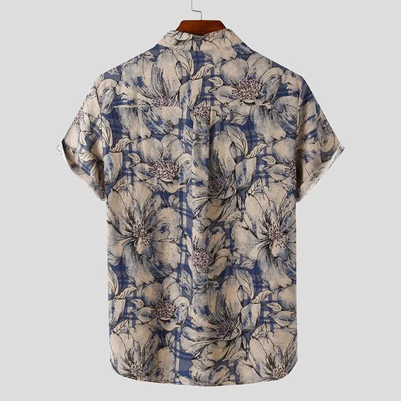Men's Shirts Retro Floral Print Short Sleeve Shirts Summer Daily Casual Shirts