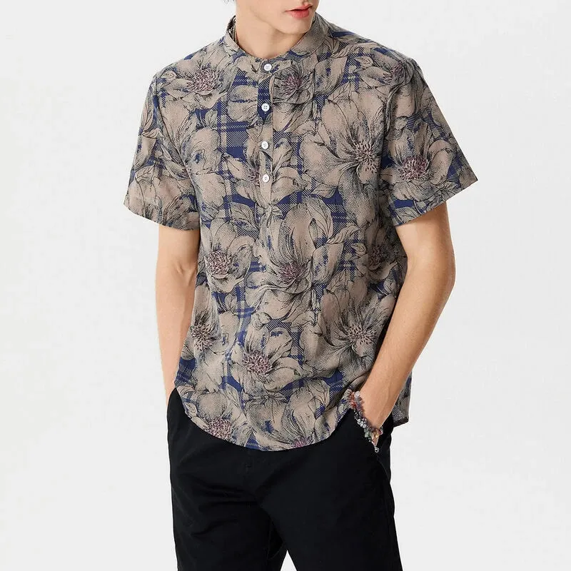 Men's Shirts Retro Floral Print Short Sleeve Shirts Summer Daily Casual Shirts