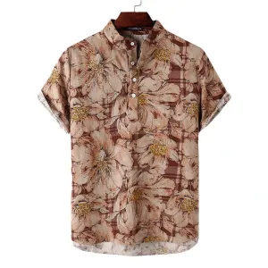 Men's Shirts Retro Floral Print Short Sleeve Shirts Summer Daily Casual Shirts