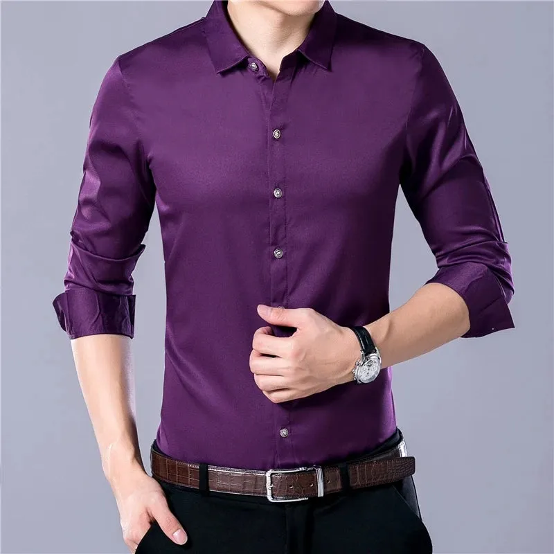 Men's Solid Color Casual Business Long Sleeve Shirt