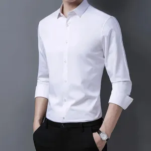 Men's Solid Color Casual Business Long Sleeve Shirt