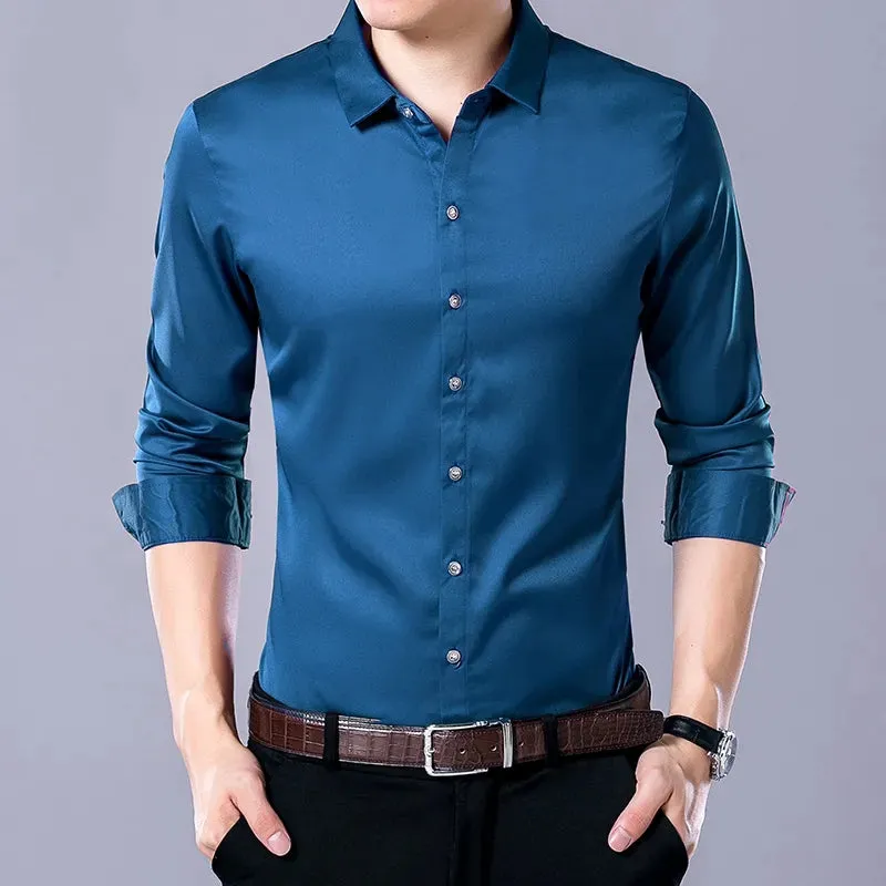 Men's Solid Color Casual Business Long Sleeve Shirt