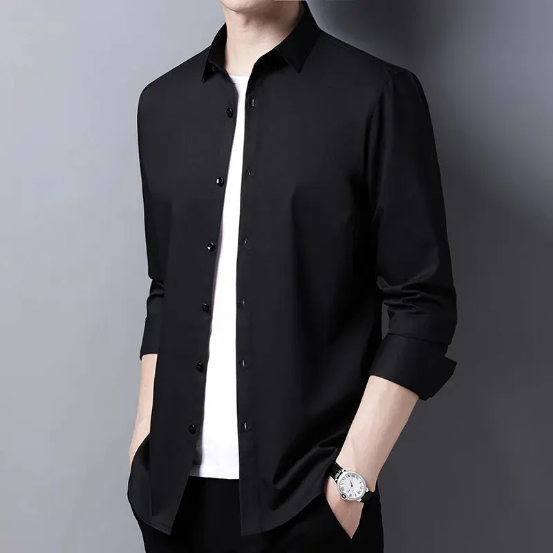 Men's Solid Color Casual Business Long Sleeve Shirt