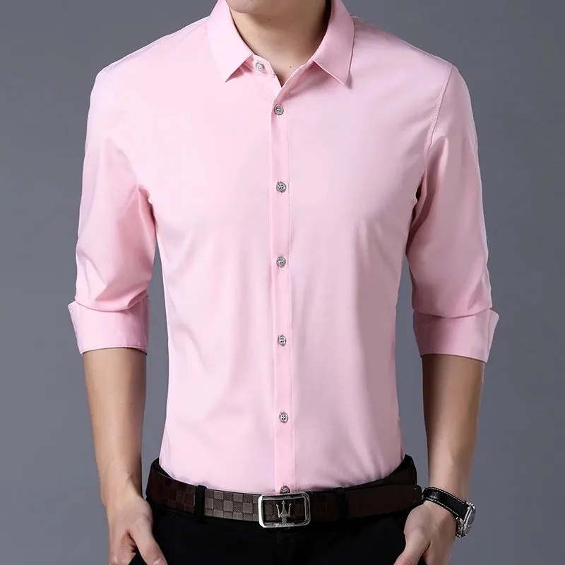Men's Solid Color Casual Business Long Sleeve Shirt