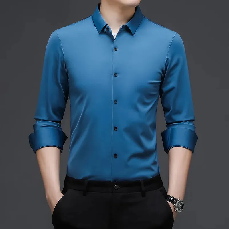 Men's Solid Color Casual Business Long Sleeve Shirt
