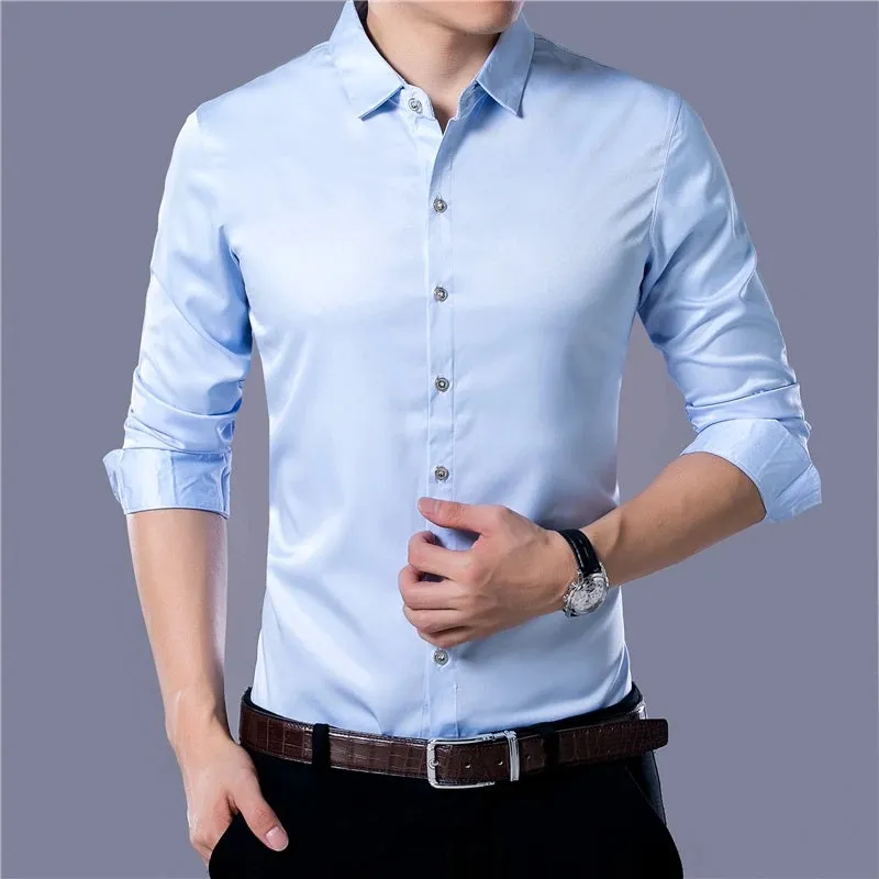 Men's Solid Color Casual Business Long Sleeve Shirt