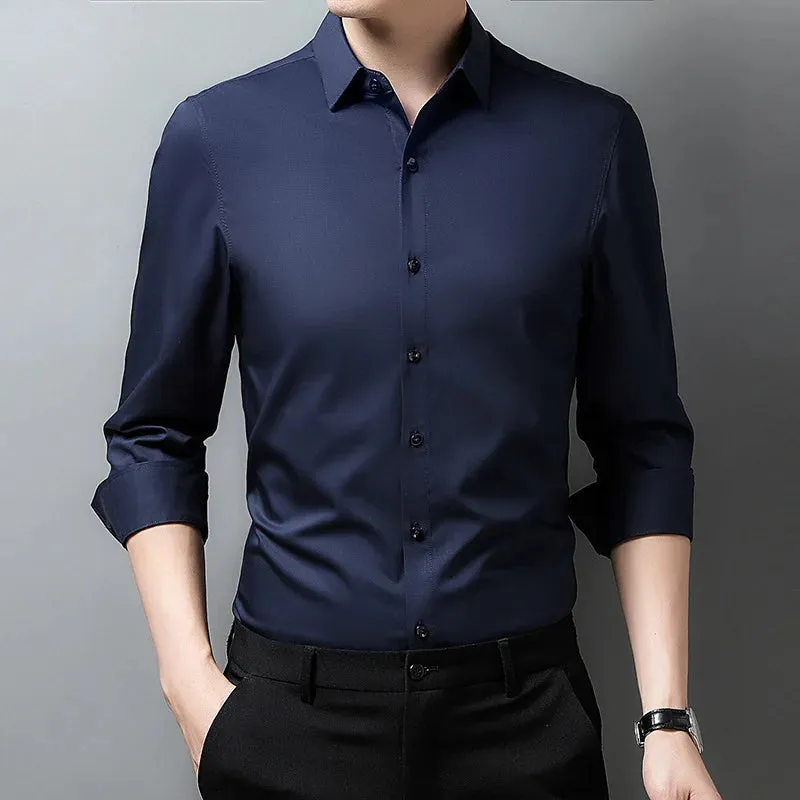 Men's Solid Color Casual Business Long Sleeve Shirt