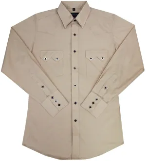 Men's Western Shirt: White Horse Solid Sawtooth Pockets Stone