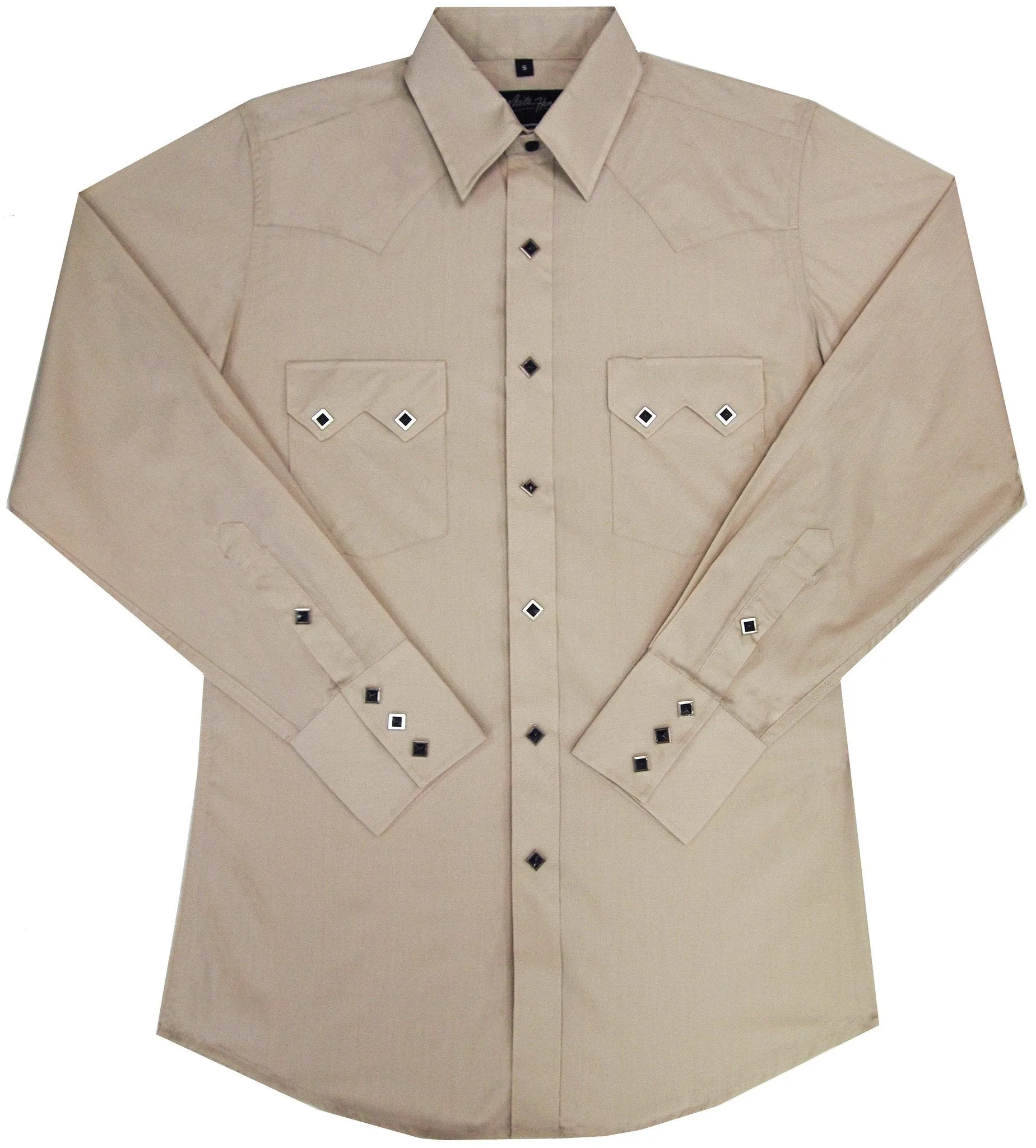 Men's Western Shirt: White Horse Solid Sawtooth Pockets Stone
