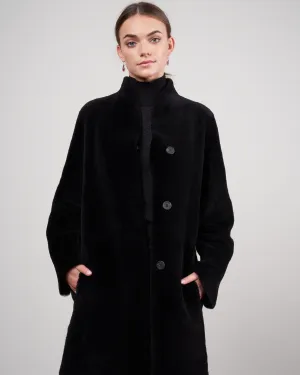 merino short crombie coat - black