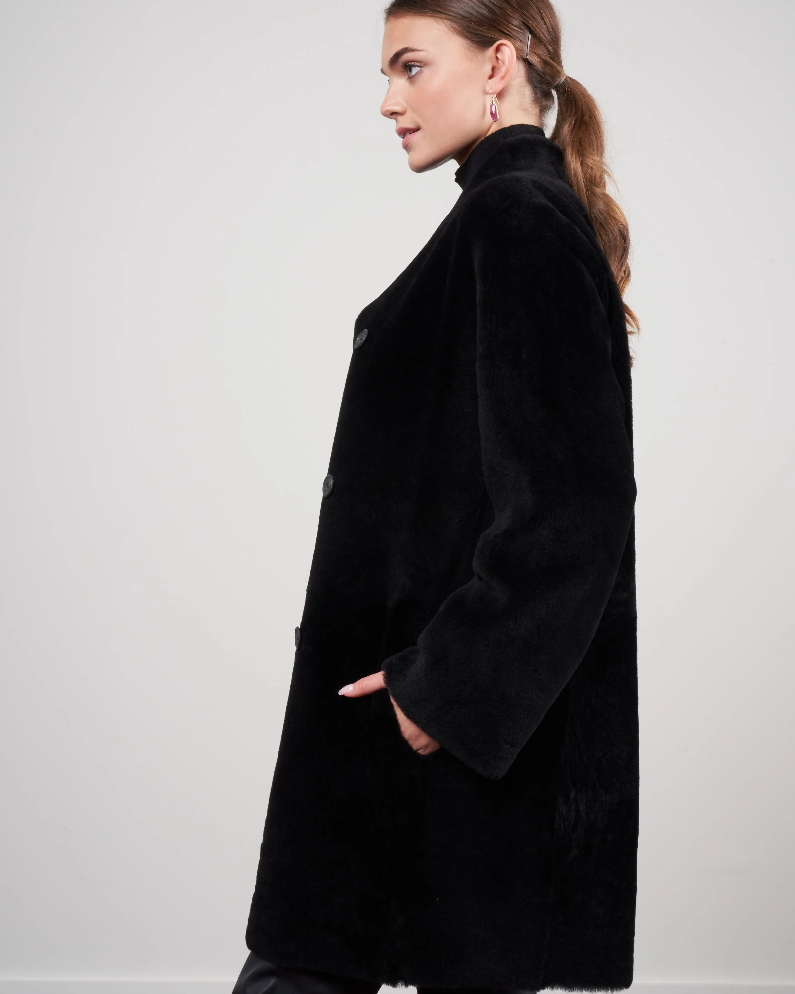 merino short crombie coat - black