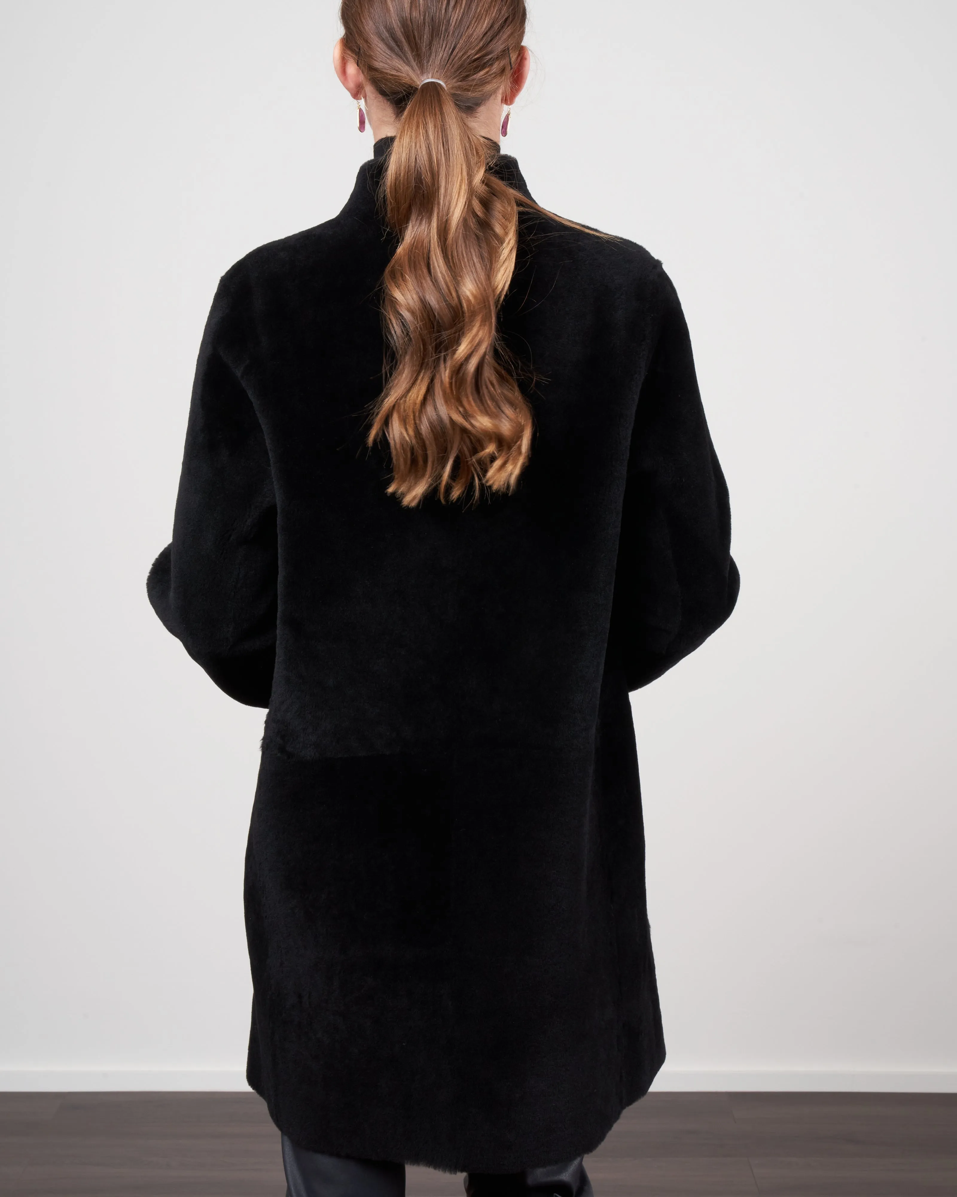 merino short crombie coat - black