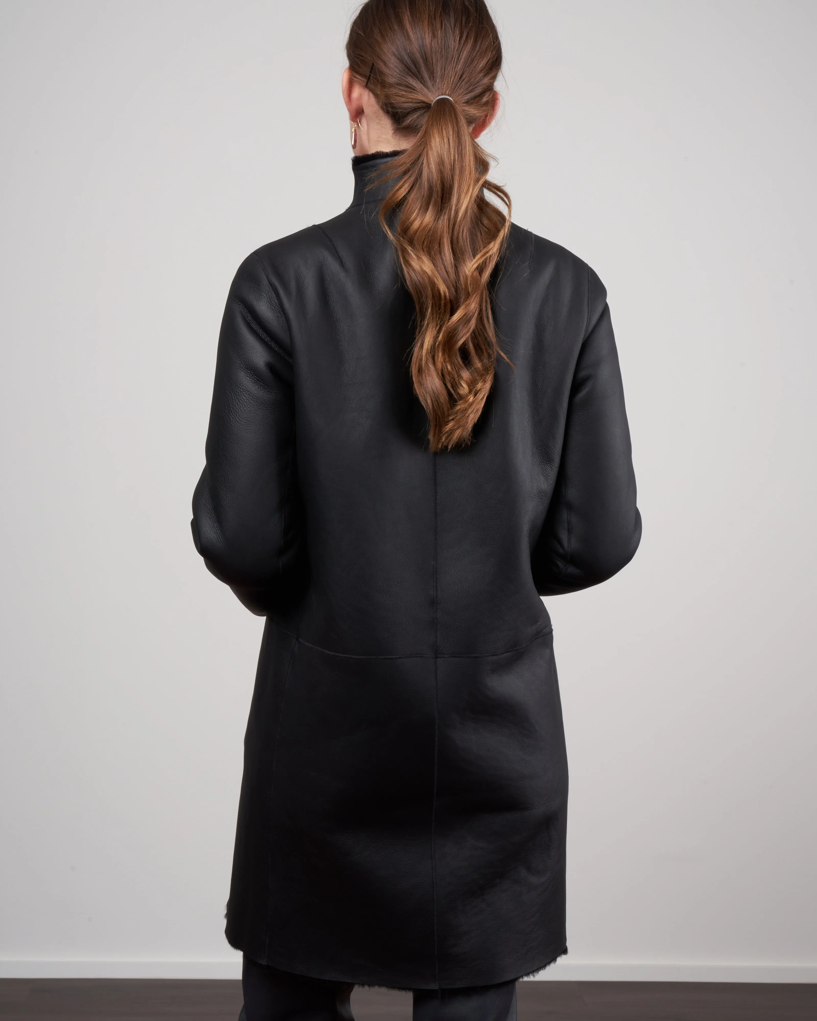 merino short crombie coat - black