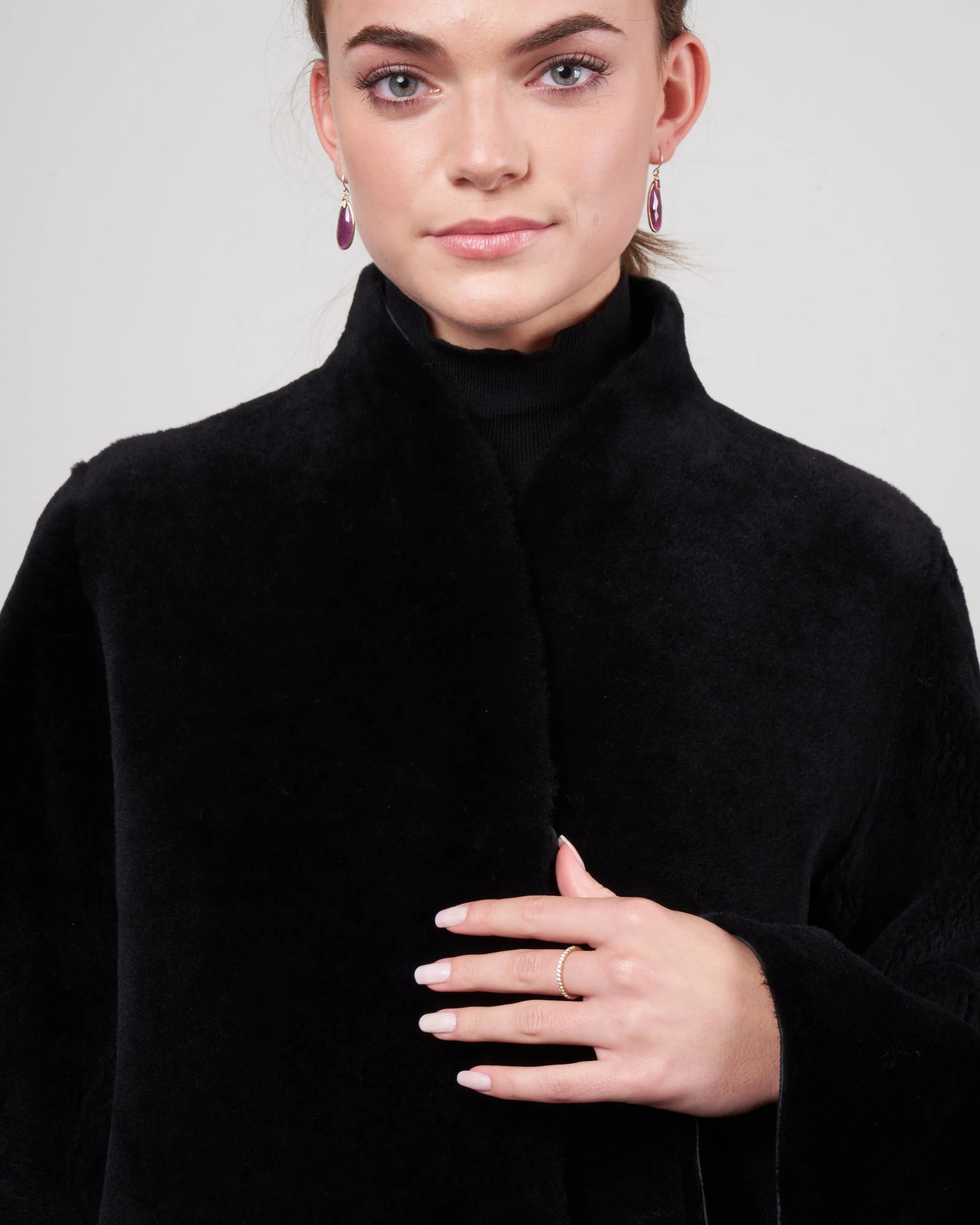merino short crombie coat - black