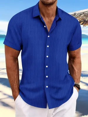 Michael Ribbed Short-Sleeve Button-Down Blouse