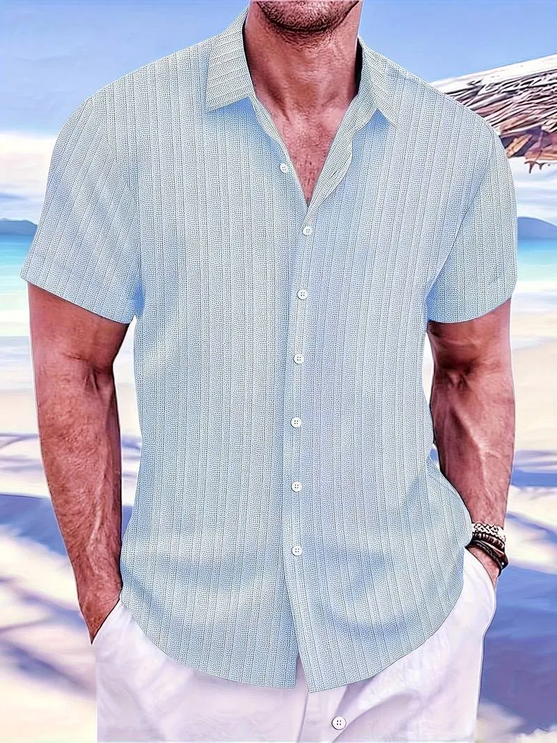 Michael Ribbed Short-Sleeve Button-Down Blouse