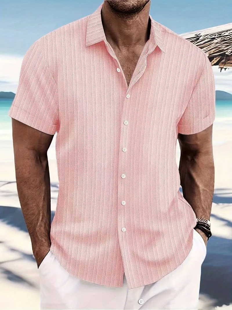 Michael Ribbed Short-Sleeve Button-Down Blouse
