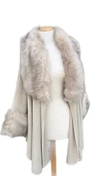Misty Blue Foxy - Fur Trimmed Poncho