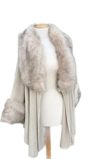 Misty Blue Foxy - Fur Trimmed Poncho