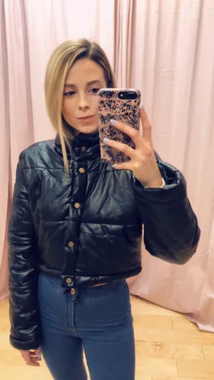 Mock Neck Puff Cropped Jacket