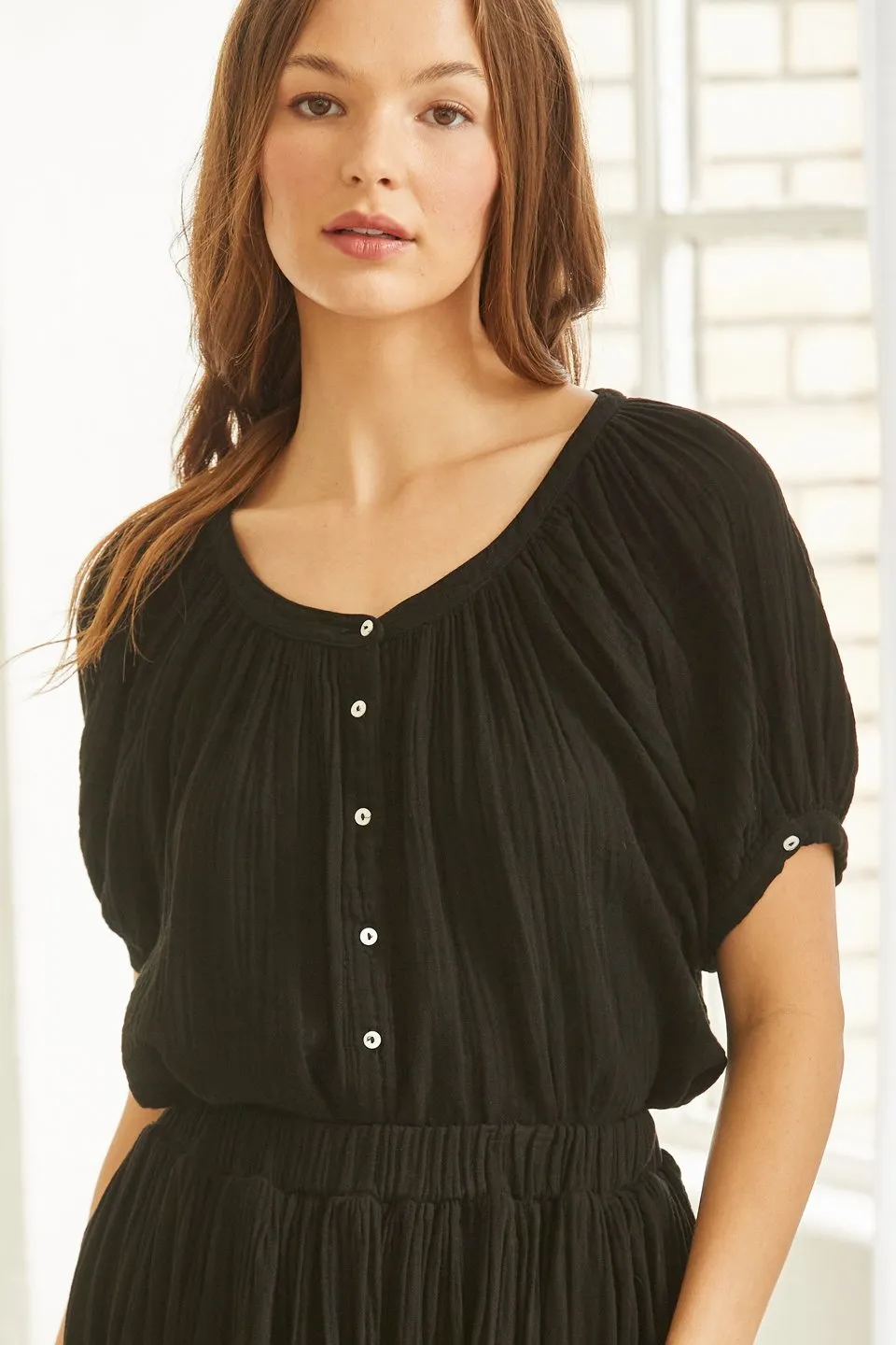 MONTECITO top in lightweight gauze - black