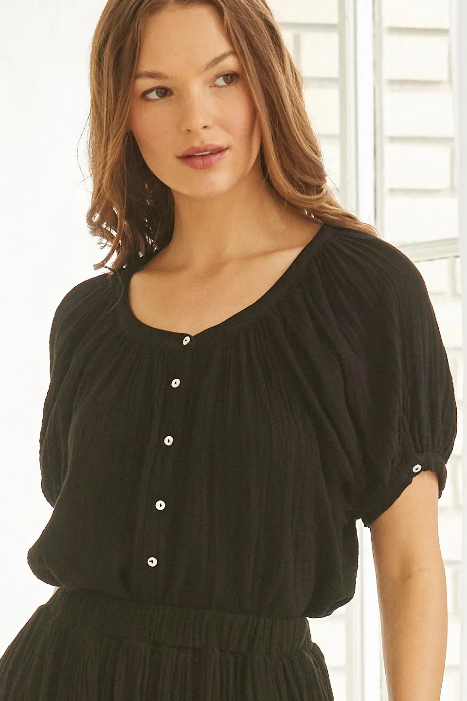 MONTECITO top in lightweight gauze - black