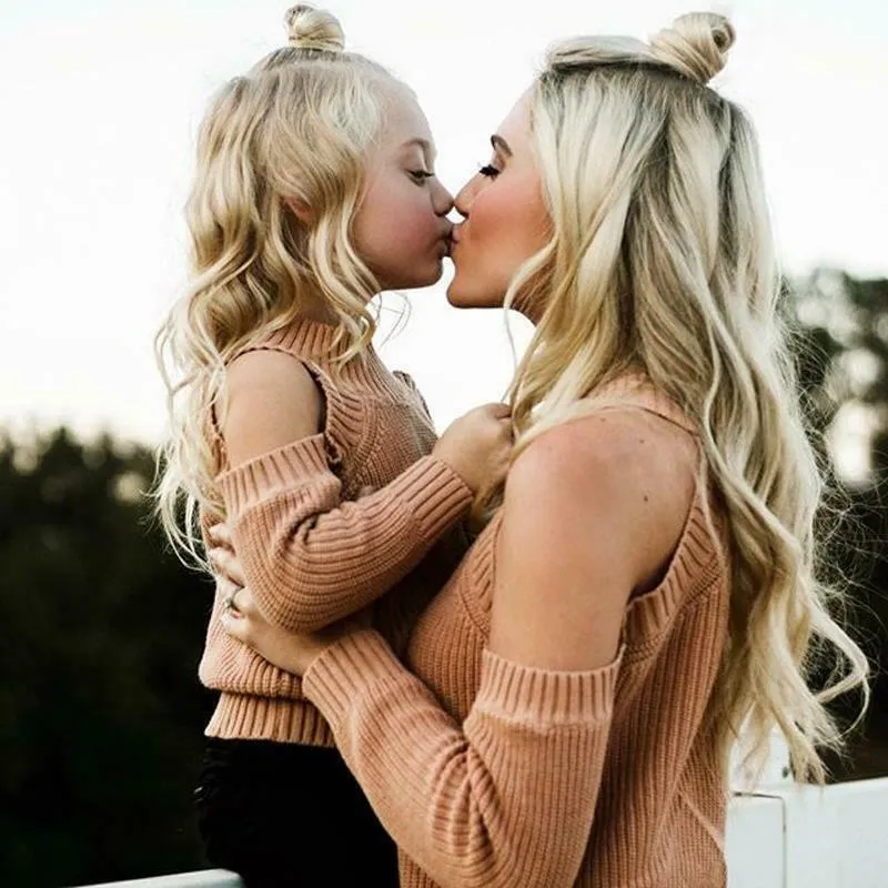 Mother Daughter Matching  Off Shoulder Blouse Sweater