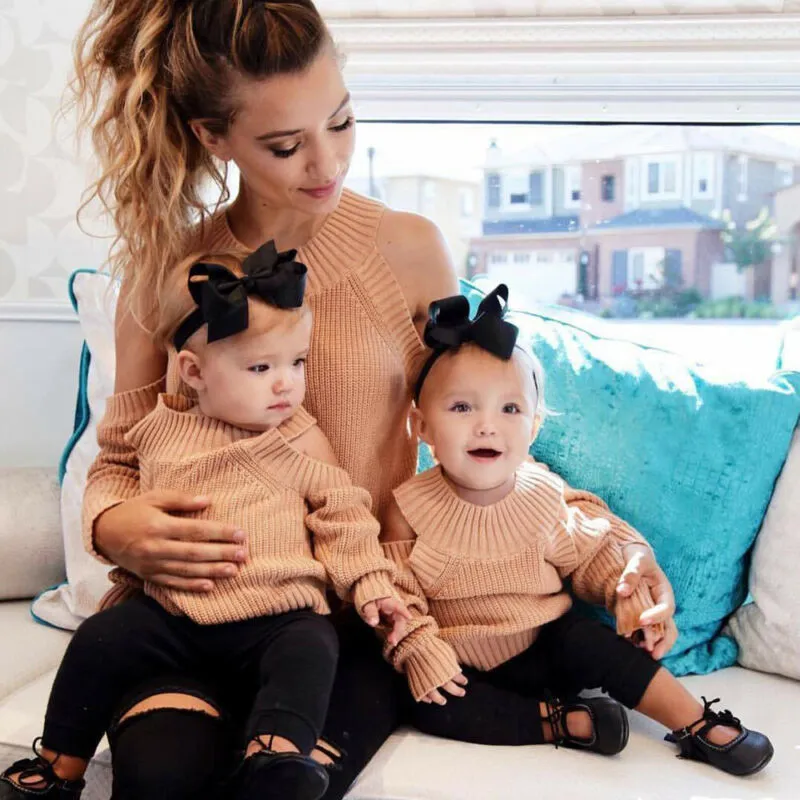 Mother Daughter Matching  Off Shoulder Blouse Sweater