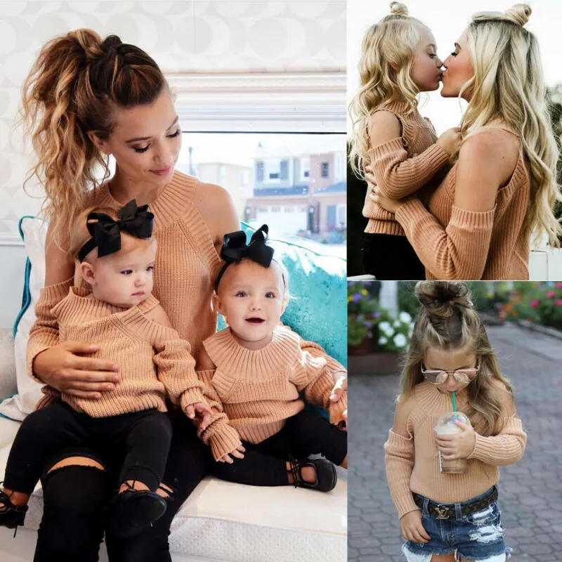 Mother Daughter Matching  Off Shoulder Blouse Sweater