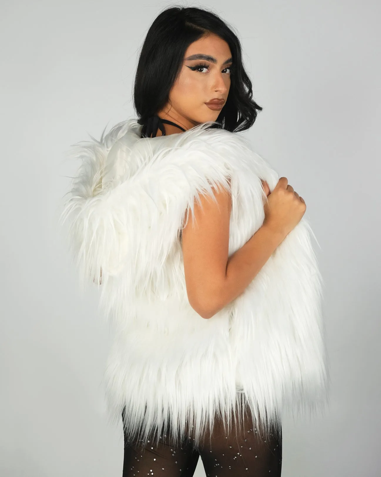 Multi-Color LED Hooded Faux Fur Vest