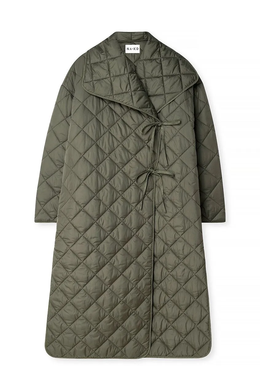 NA-KD Quilted Long Coat - Dark Green