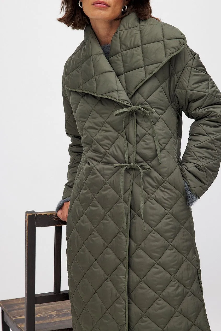 NA-KD Quilted Long Coat - Dark Green