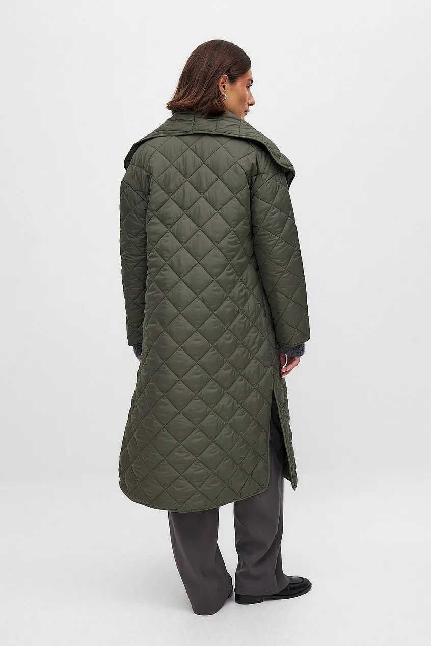 NA-KD Quilted Long Coat - Dark Green