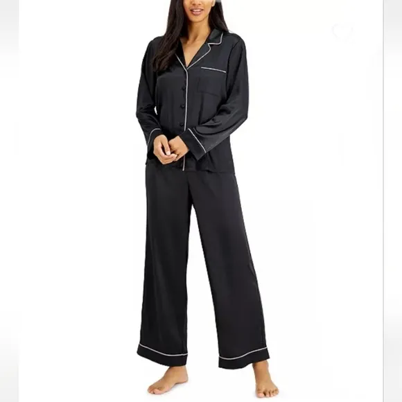 Navy Blue Satin Pajama Set with pockets small top and medium pants new with tags