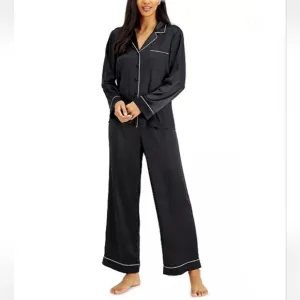 Navy Blue Satin Pajama Set with pockets small top and medium pants new with tags
