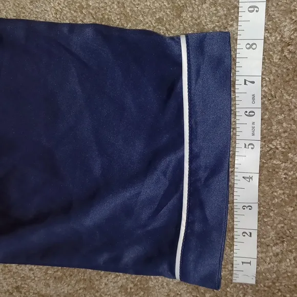 Navy Blue Satin Pajama Set with pockets small top and medium pants new with tags