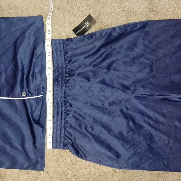 Navy Blue Satin Pajama Set with pockets small top and medium pants new with tags
