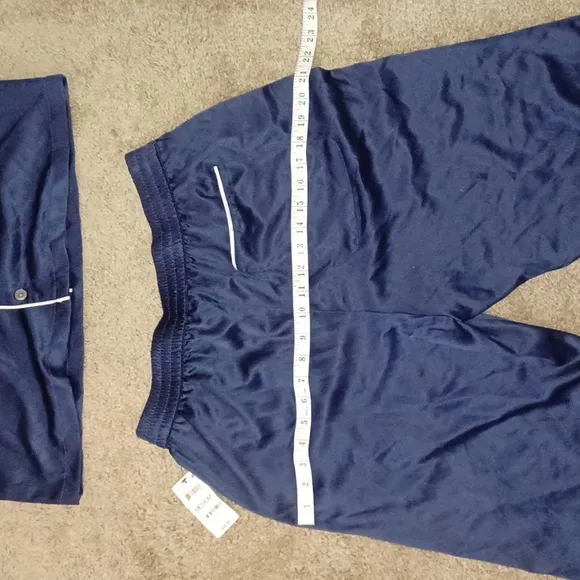Navy Blue Satin Pajama Set with pockets small top and medium pants new with tags