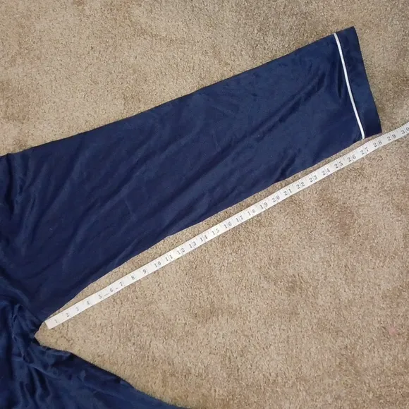 Navy Blue Satin Pajama Set with pockets small top and medium pants new with tags