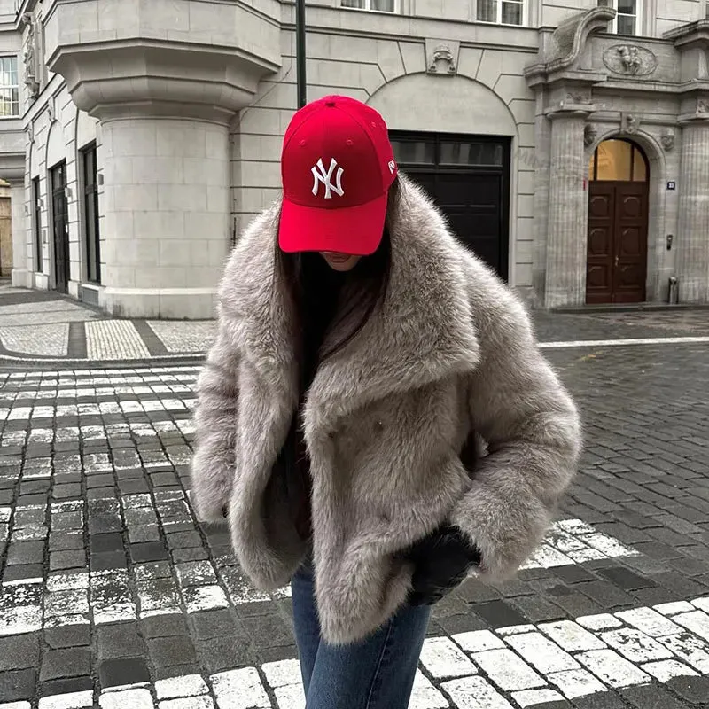 Neo Mint 2024 Winter Iconic Blogger Fashion Fluffy Square Collar Faux Fur Coat Women Ins Hot Chic Girls Fox Fur Jacket Outerwear