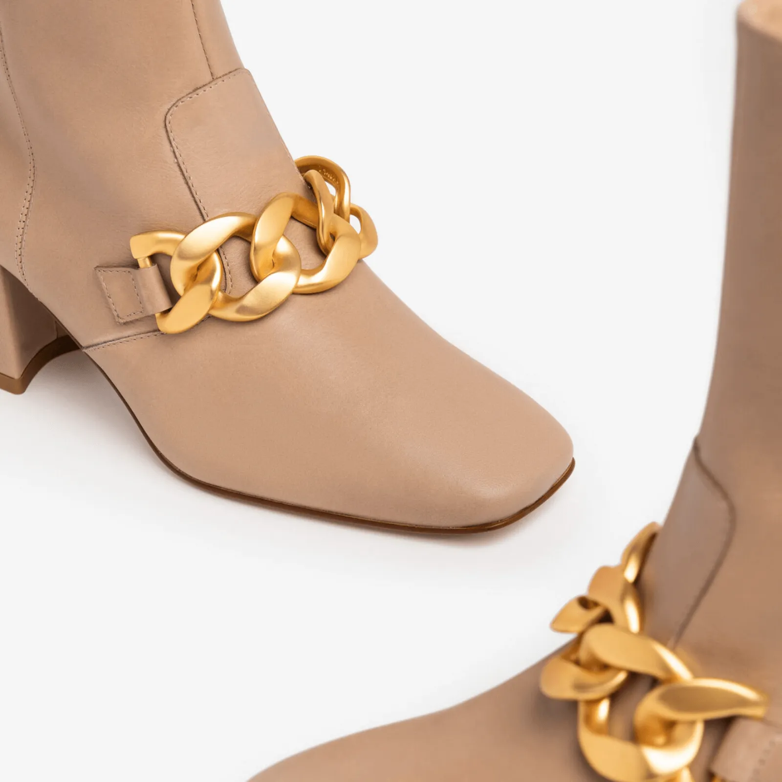 NeroGiardini Beige Leather Block Heel Ankle Boots