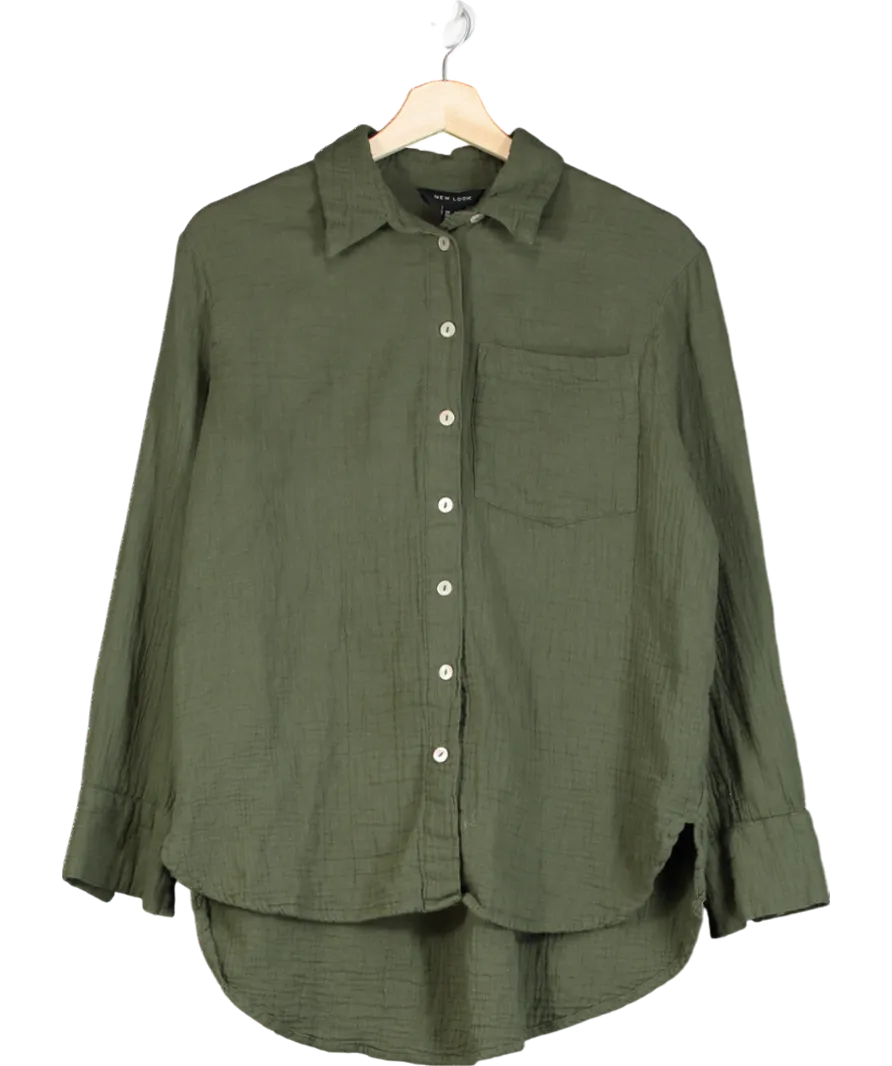 New Look Green Khaki Button Down Shirt UK 8