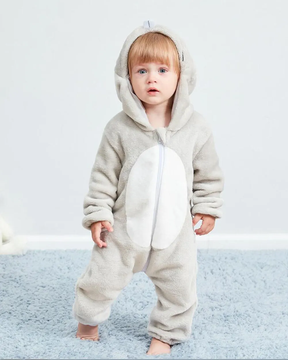 Newborn Baby Cartoon Rat Winter Bunting Bodysuit Warm Hooded Romper Jumpsuit