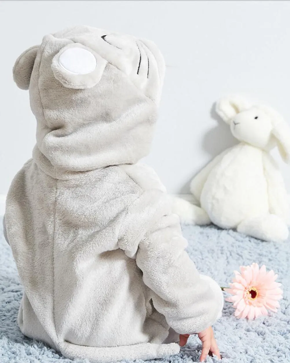 Newborn Baby Cartoon Rat Winter Bunting Bodysuit Warm Hooded Romper Jumpsuit