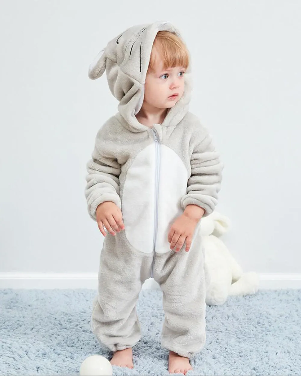 Newborn Baby Cartoon Rat Winter Bunting Bodysuit Warm Hooded Romper Jumpsuit