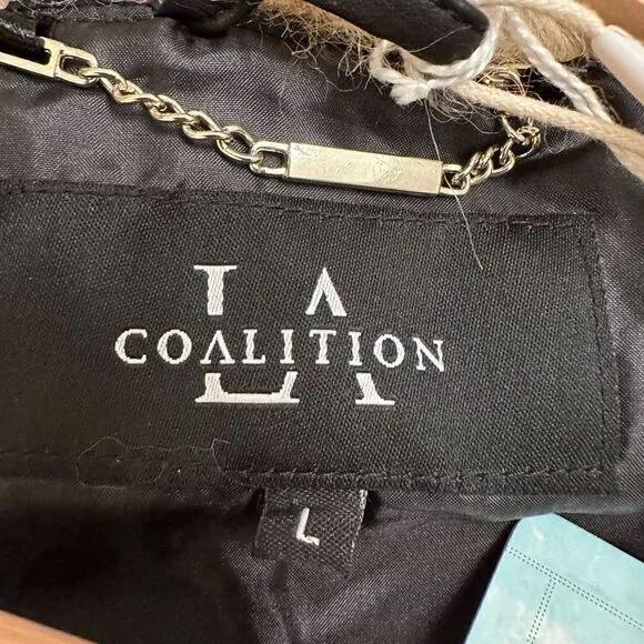 NWT LA Coalition Faux Fur Vest Buckle Closure Black Brown Large